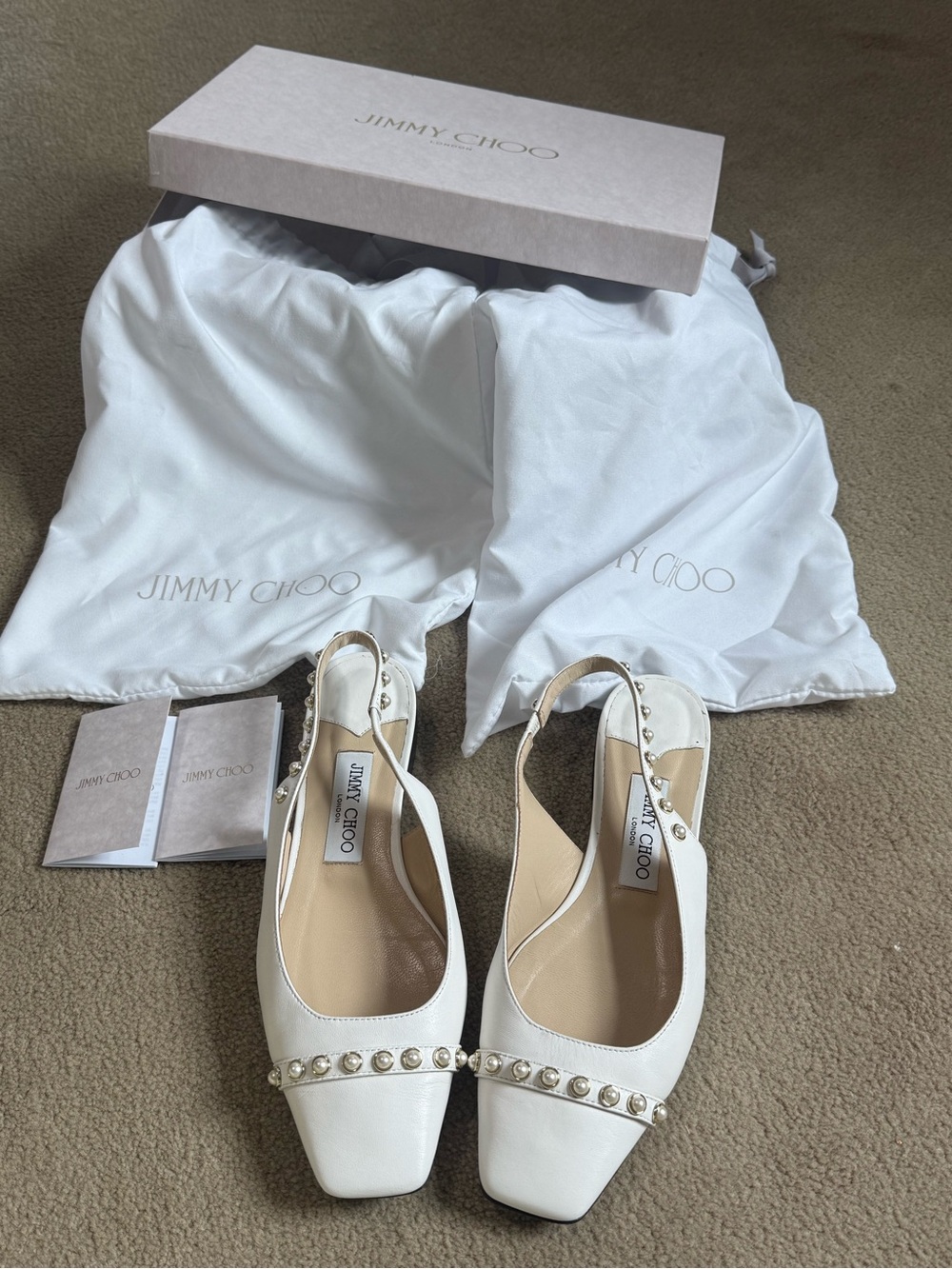 Jimmy Choo White Pearl-Stud Slingback Mules